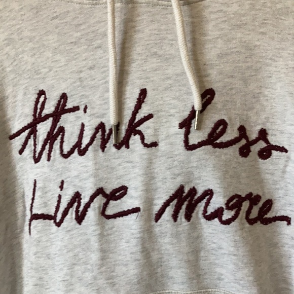 Retro Think Less Live More Hoodie Sweatshirt Grey Red Medium - Picture 7 of 10